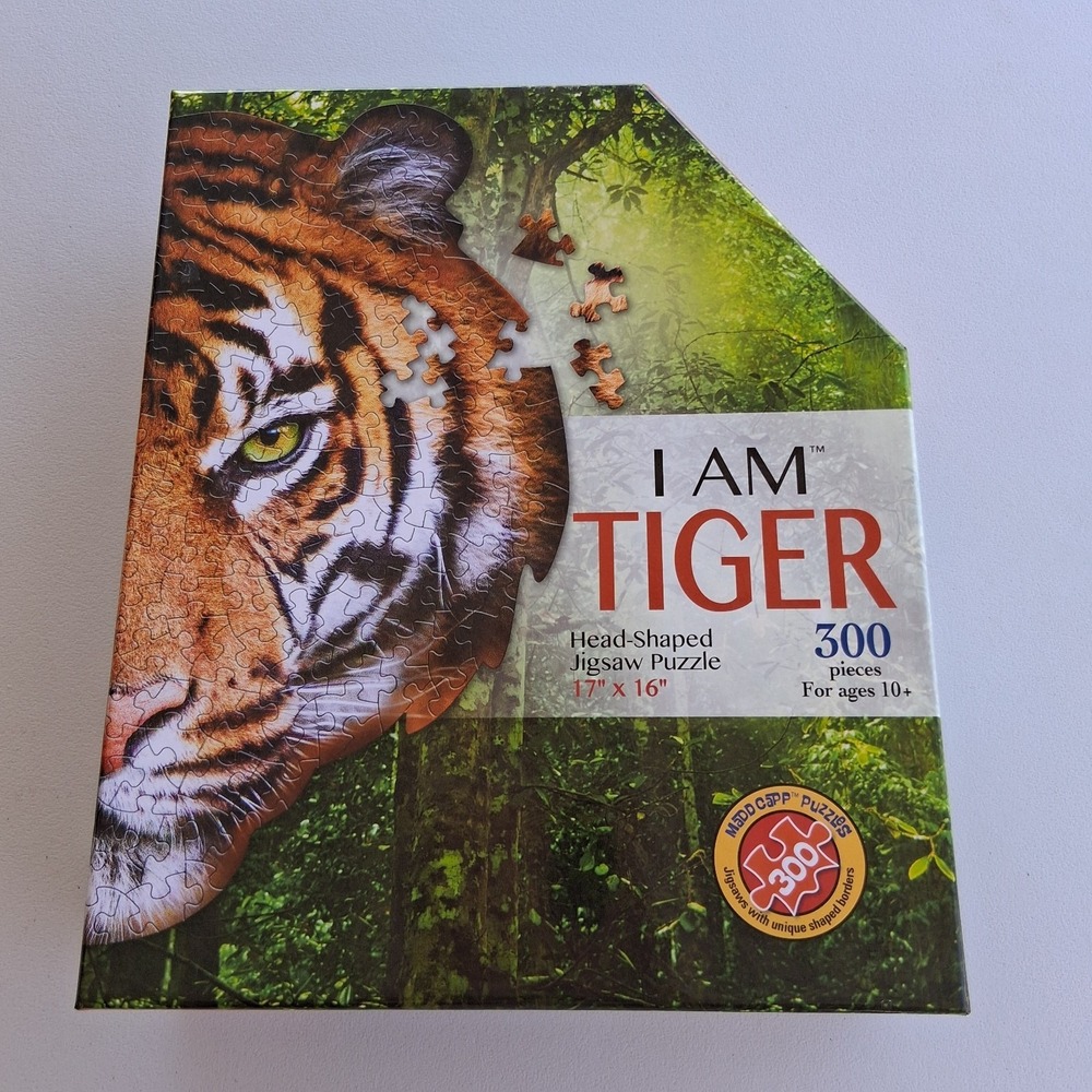 Madd Capp I Am Tiger Shaped Jigsaw Puzzle 300 Piece Unique Border Animal 17x16